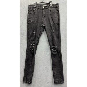 Serenede Mens Denim Jeans Destroyed Skinny Black Hip Hop Grunge Size 32x31